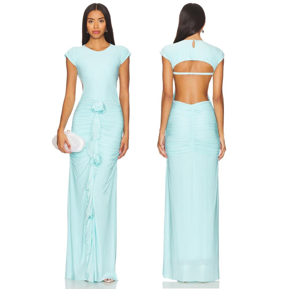 Deme by Gabriella Skye Gown Ruched Flower Formal Party Prom Wedding Guest XS